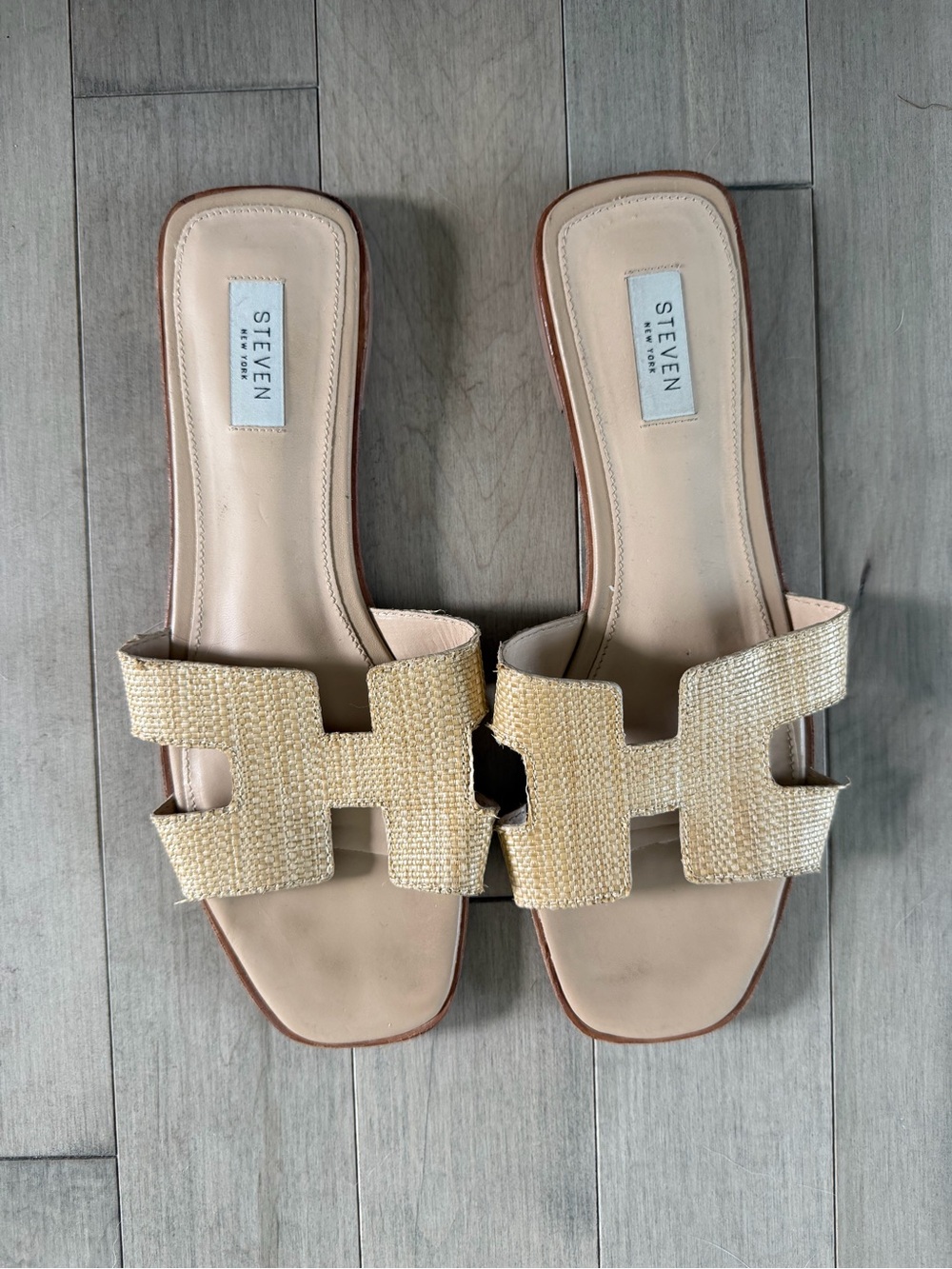 Seven7 Beige Woven Slide Sandals